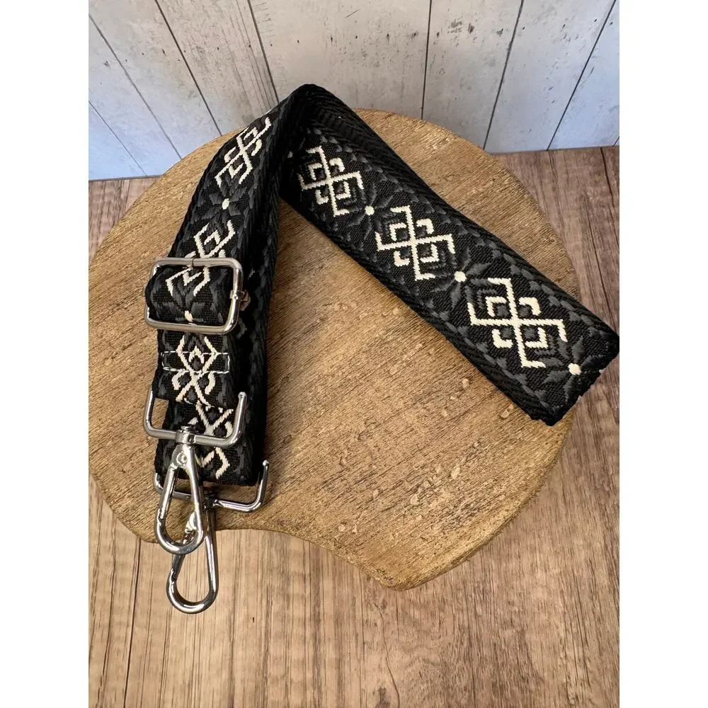 Gray White Black Purse Strap Wide Striped Bag Strap Boho Crossbody Purse Strap